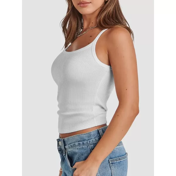imageATHMILE Women Tank Top Sleeveless Scoop Neck Form Fitting Ribbed Knit Basic Cami Shirts1whiteshort