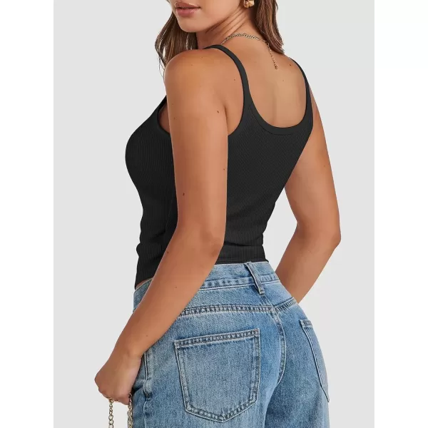 imageATHMILE Women Tank Top Sleeveless Scoop Neck Form Fitting Ribbed Knit Basic Cami Shirts1blackshort