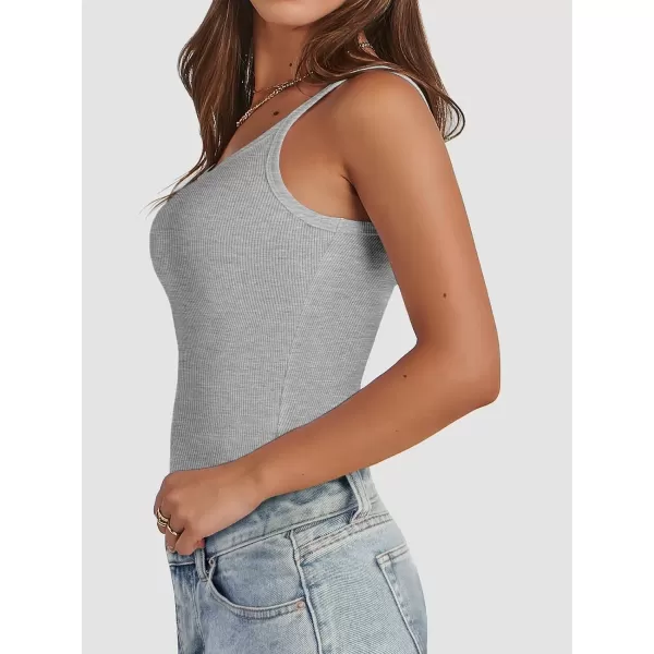 imageATHMILE Women Tank Top Sleeveless Scoop Neck Form Fitting Ribbed Knit Basic Cami Shirts2greylong