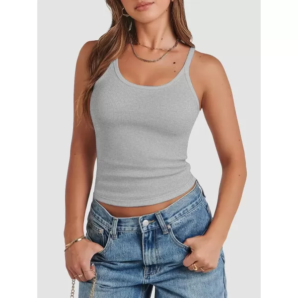 imageATHMILE Women Tank Top Sleeveless Scoop Neck Form Fitting Ribbed Knit Basic Cami Shirts1greyshort