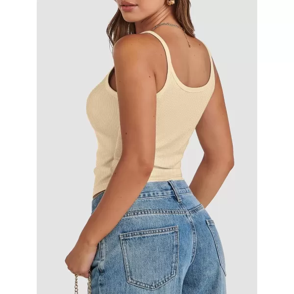 imageATHMILE Women Tank Top Sleeveless Scoop Neck Form Fitting Ribbed Knit Basic Cami Shirts1apricotshort