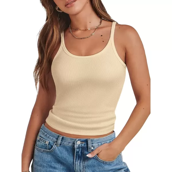 imageATHMILE Women Tank Top Sleeveless Scoop Neck Form Fitting Ribbed Knit Basic Cami Shirts1apricotshort