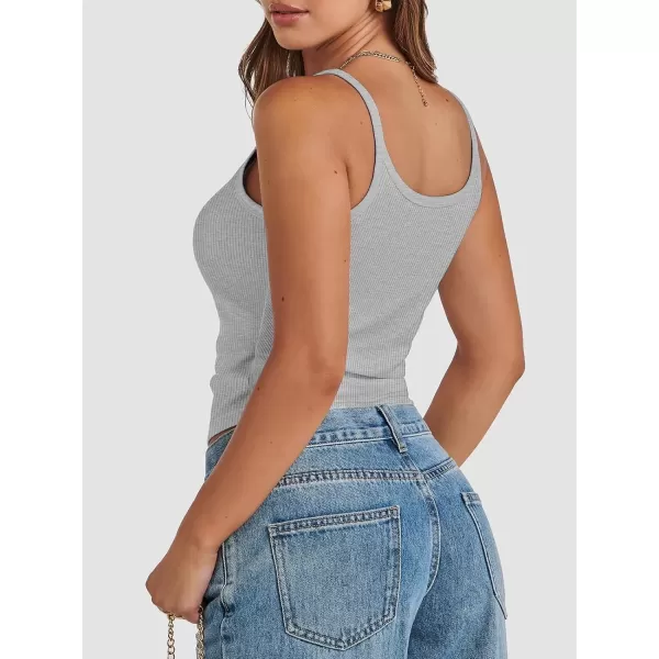 imageATHMILE Women Tank Top Sleeveless Scoop Neck Form Fitting Ribbed Knit Basic Cami Shirts1greyshort