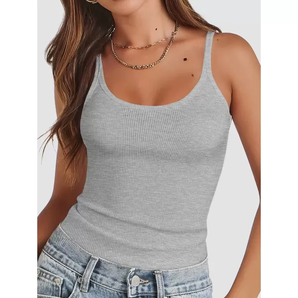 imageATHMILE Women Tank Top Sleeveless Scoop Neck Form Fitting Ribbed Knit Basic Cami Shirts2greylong