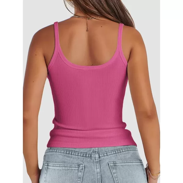 imageATHMILE Women Tank Top Sleeveless Scoop Neck Form Fitting Ribbed Knit Basic Cami Shirts2hot Pinklong
