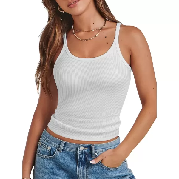 imageATHMILE Women Tank Top Sleeveless Scoop Neck Form Fitting Ribbed Knit Basic Cami Shirts1whiteshort
