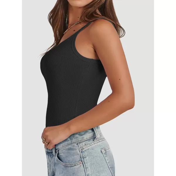 imageATHMILE Women Tank Top Sleeveless Scoop Neck Form Fitting Ribbed Knit Basic Cami Shirts2blacklong