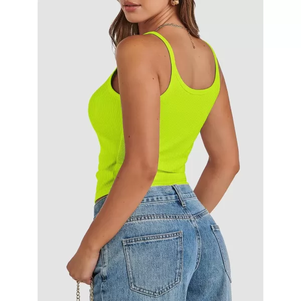 imageATHMILE Women Tank Top Sleeveless Scoop Neck Form Fitting Ribbed Knit Basic Cami Shirts1neon Greenshort