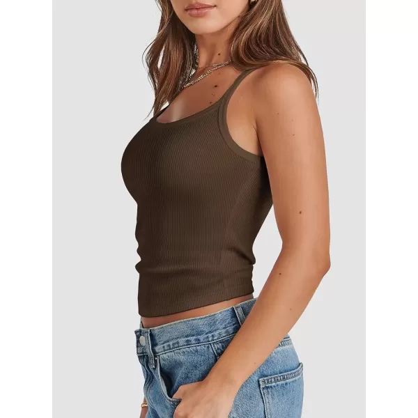imageATHMILE Women Tank Top Sleeveless Scoop Neck Form Fitting Ribbed Knit Basic Cami Shirts1mocha Brownshort