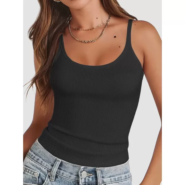 imageATHMILE Women Tank Top Sleeveless Scoop Neck Form Fitting Ribbed Knit Basic Cami Shirts2blacklong