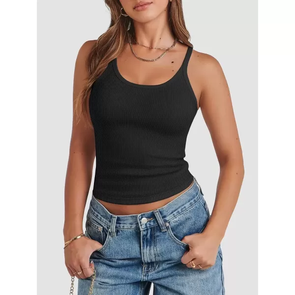 imageATHMILE Women Tank Top Sleeveless Scoop Neck Form Fitting Ribbed Knit Basic Cami Shirts1blackshort