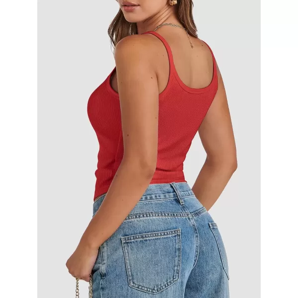 imageATHMILE Women Tank Top Sleeveless Scoop Neck Form Fitting Ribbed Knit Basic Cami Shirts1redshort