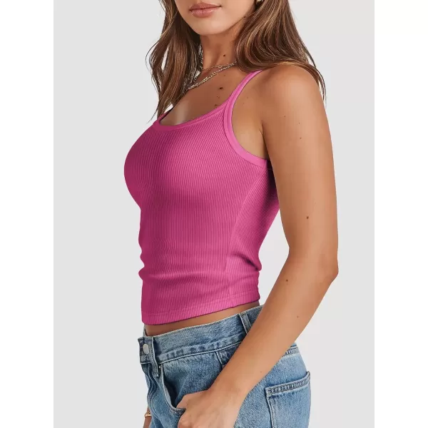 imageATHMILE Women Tank Top Sleeveless Scoop Neck Form Fitting Ribbed Knit Basic Cami Shirts1hot Pinkshort
