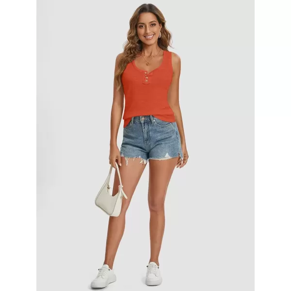 imageATHMILE Women Tank Tops Summer Casual Ribbed Sleeveless Basic Cami Top Slim Henley Button Down BlousesOrange