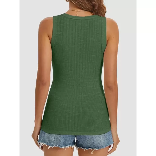 imageATHMILE Women Tank Tops Summer Casual Ribbed Sleeveless Basic Cami Top Slim Henley Button Down BlousesArmygreen