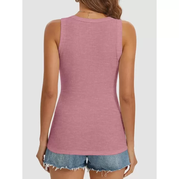 imageATHMILE Women Tank Tops Summer Casual Ribbed Sleeveless Basic Cami Top Slim Henley Button Down BlousesDarkpink