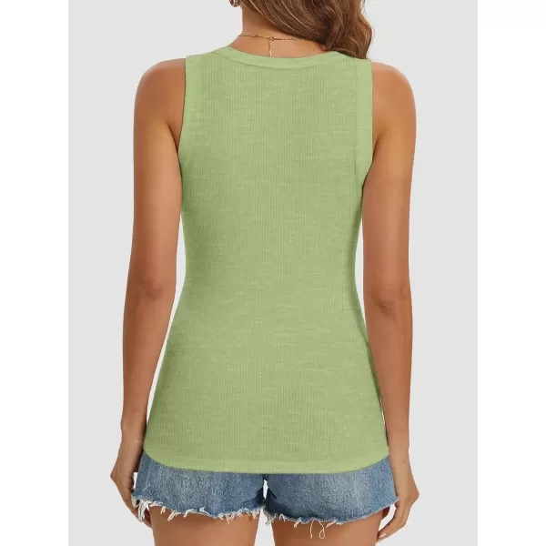 imageATHMILE Women Tank Tops Summer Casual Ribbed Sleeveless Basic Cami Top Slim Henley Button Down BlousesGrass