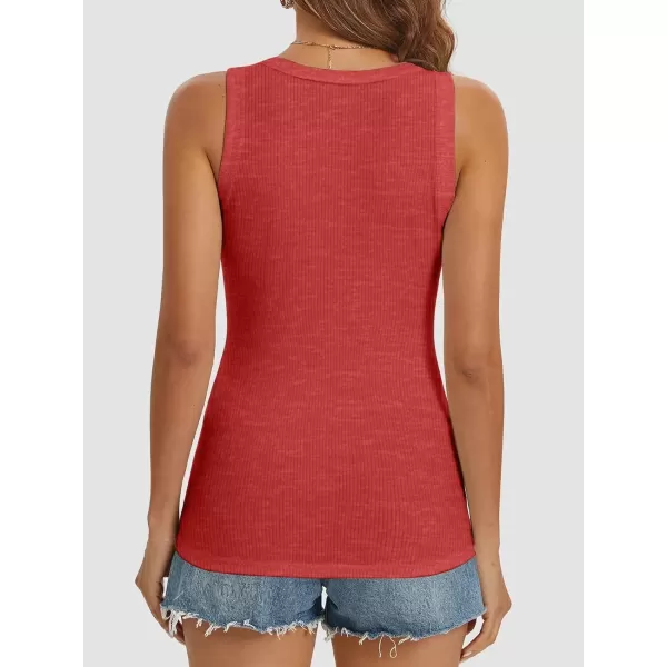 imageATHMILE Women Tank Tops Summer Casual Ribbed Sleeveless Basic Cami Top Slim Henley Button Down BlousesRed