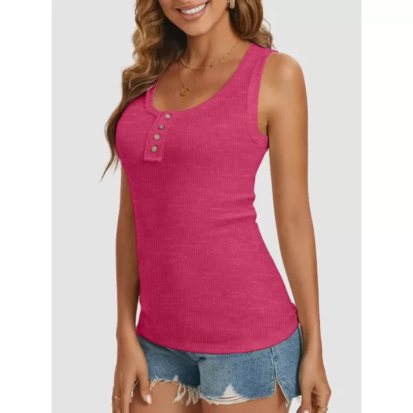 imageATHMILE Women Tank Tops Summer Casual Ribbed Sleeveless Basic Cami Top Slim Henley Button Down BlousesRosepink