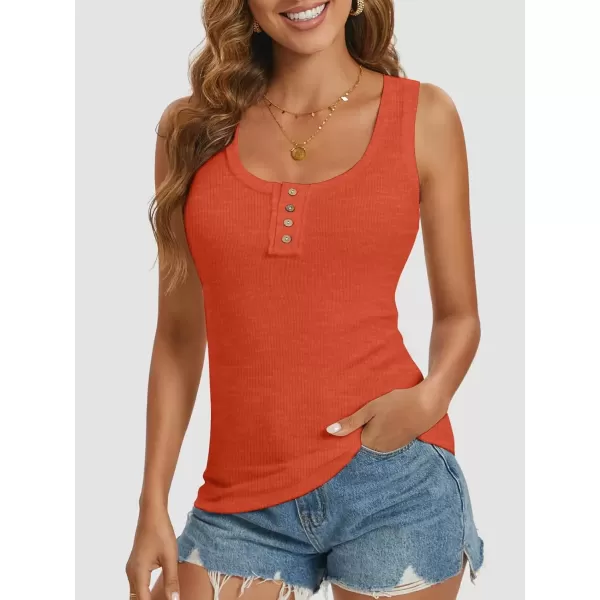 imageATHMILE Women Tank Tops Summer Casual Ribbed Sleeveless Basic Cami Top Slim Henley Button Down BlousesOrange