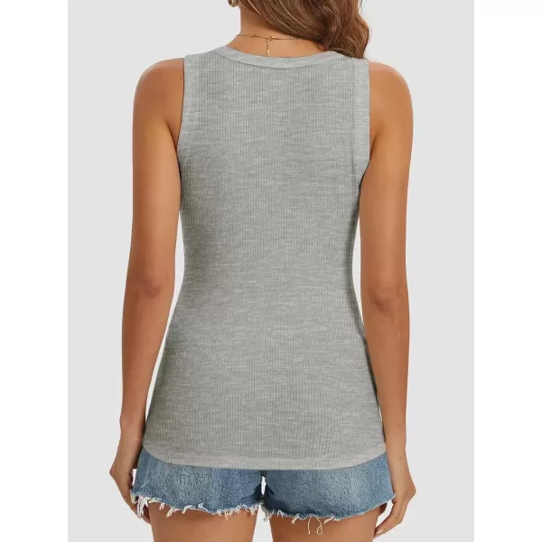 imageATHMILE Women Tank Tops Summer Casual Ribbed Sleeveless Basic Cami Top Slim Henley Button Down BlousesLightgrey