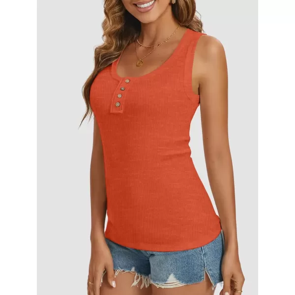 imageATHMILE Women Tank Tops Summer Casual Ribbed Sleeveless Basic Cami Top Slim Henley Button Down BlousesOrange