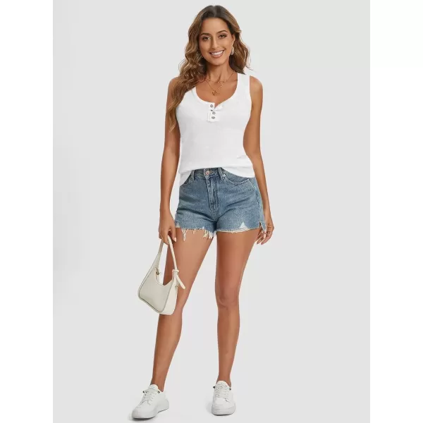imageATHMILE Women Tank Tops Summer Casual Ribbed Sleeveless Basic Cami Top Slim Henley Button Down BlousesWhite