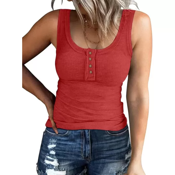 imageATHMILE Women Tank Tops Summer Casual Ribbed Sleeveless Basic Cami Top Slim Henley Button Down BlousesRed