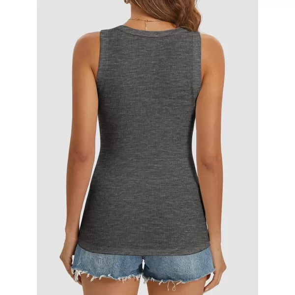 imageATHMILE Women Tank Tops Summer Casual Ribbed Sleeveless Basic Cami Top Slim Henley Button Down BlousesDarkgrey