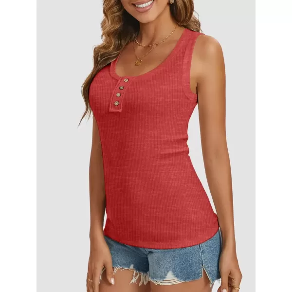imageATHMILE Women Tank Tops Summer Casual Ribbed Sleeveless Basic Cami Top Slim Henley Button Down BlousesRed