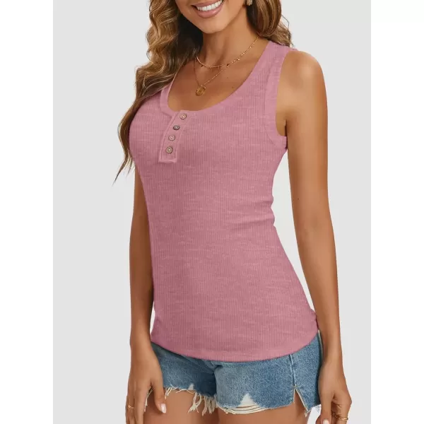 imageATHMILE Women Tank Tops Summer Casual Ribbed Sleeveless Basic Cami Top Slim Henley Button Down BlousesDarkpink