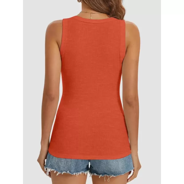 imageATHMILE Women Tank Tops Summer Casual Ribbed Sleeveless Basic Cami Top Slim Henley Button Down BlousesOrange