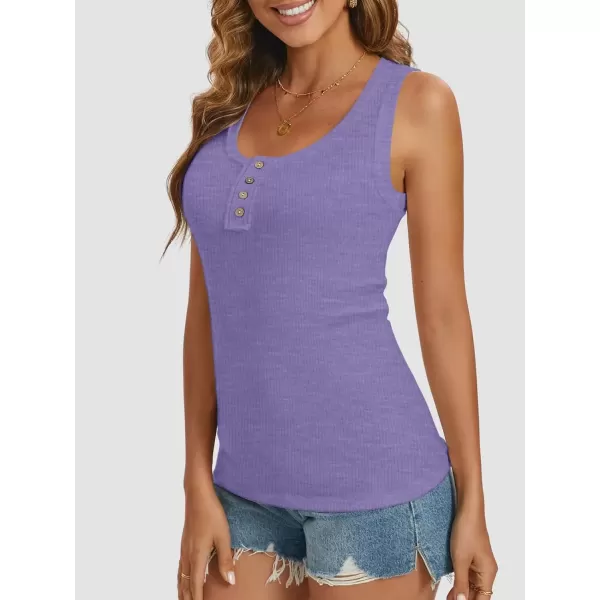 imageATHMILE Women Tank Tops Summer Casual Ribbed Sleeveless Basic Cami Top Slim Henley Button Down BlousesPurple