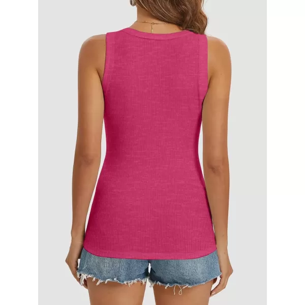 imageATHMILE Women Tank Tops Summer Casual Ribbed Sleeveless Basic Cami Top Slim Henley Button Down BlousesRosepink