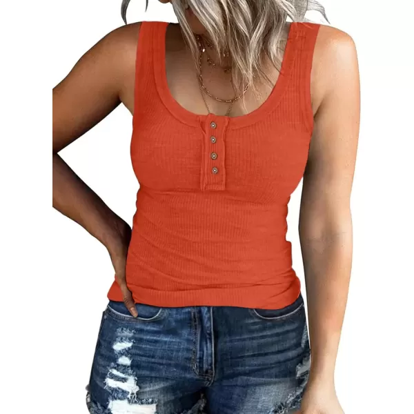 imageATHMILE Women Tank Tops Summer Casual Ribbed Sleeveless Basic Cami Top Slim Henley Button Down BlousesOrange