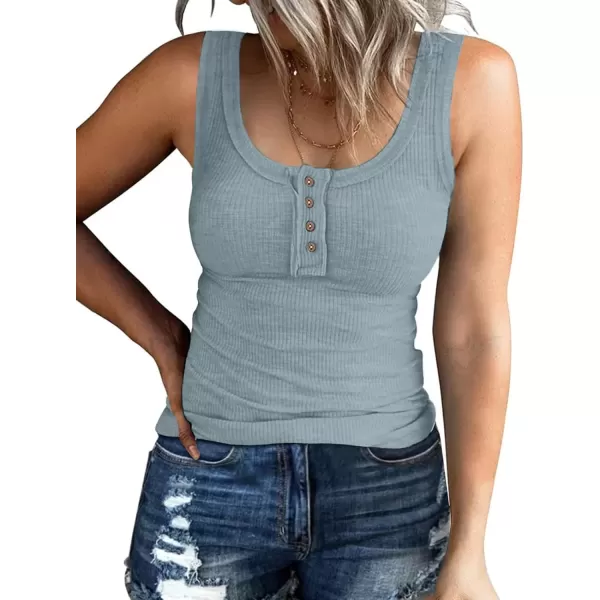imageATHMILE Women Tank Tops Summer Casual Ribbed Sleeveless Basic Cami Top Slim Henley Button Down BlousesBluegrey