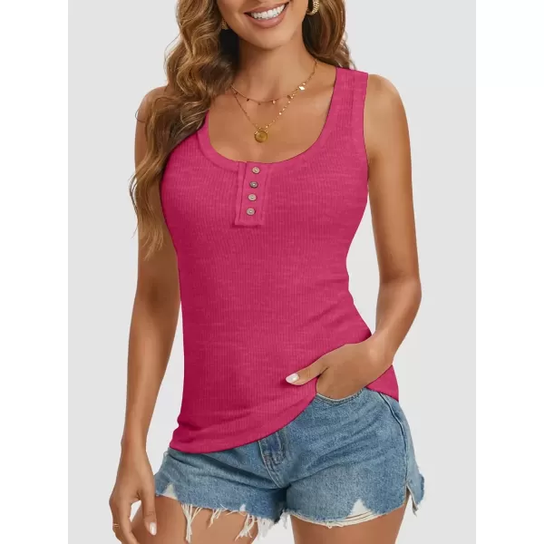 imageATHMILE Women Tank Tops Summer Casual Ribbed Sleeveless Basic Cami Top Slim Henley Button Down BlousesRosepink