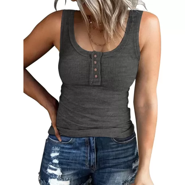 imageATHMILE Women Tank Tops Summer Casual Ribbed Sleeveless Basic Cami Top Slim Henley Button Down BlousesDarkgrey