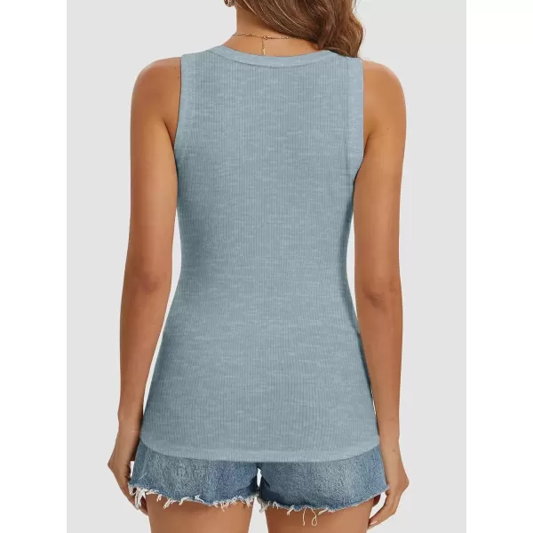 imageATHMILE Women Tank Tops Summer Casual Ribbed Sleeveless Basic Cami Top Slim Henley Button Down BlousesBluegrey