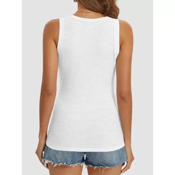imageATHMILE Women Tank Tops Summer Casual Ribbed Sleeveless Basic Cami Top Slim Henley Button Down BlousesWhite