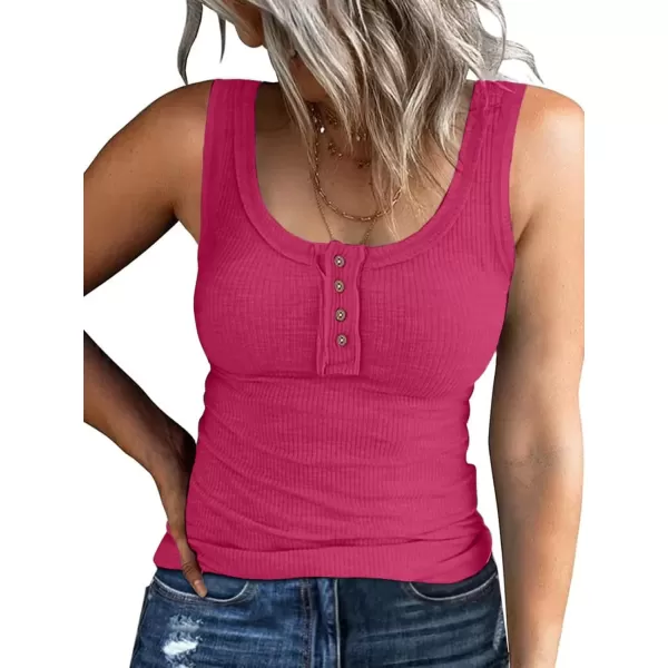 imageATHMILE Women Tank Tops Summer Casual Ribbed Sleeveless Basic Cami Top Slim Henley Button Down BlousesRosepink