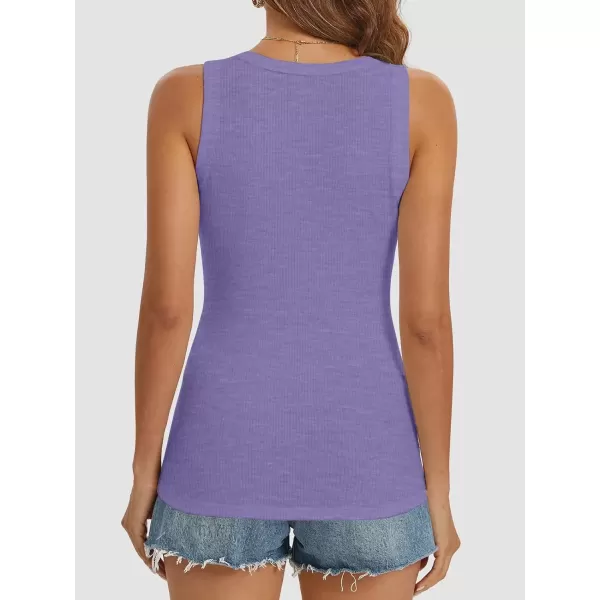 imageATHMILE Women Tank Tops Summer Casual Ribbed Sleeveless Basic Cami Top Slim Henley Button Down BlousesPurple