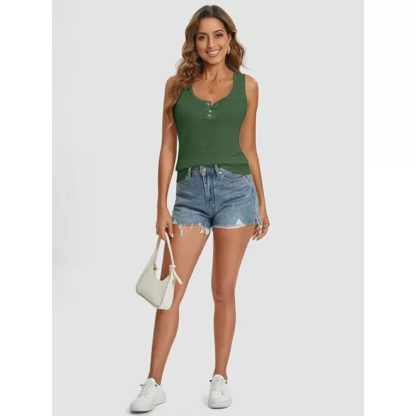imageATHMILE Women Tank Tops Summer Casual Ribbed Sleeveless Basic Cami Top Slim Henley Button Down BlousesArmygreen