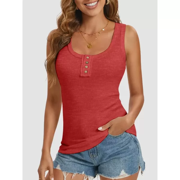 imageATHMILE Women Tank Tops Summer Casual Ribbed Sleeveless Basic Cami Top Slim Henley Button Down BlousesRed