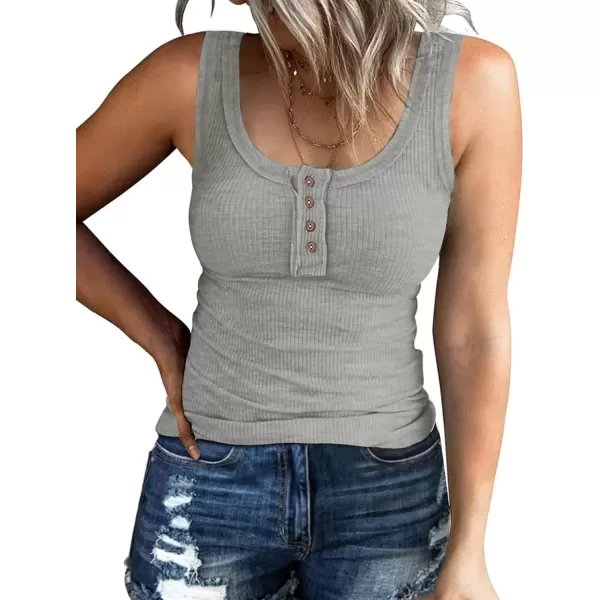 imageATHMILE Women Tank Tops Summer Casual Ribbed Sleeveless Basic Cami Top Slim Henley Button Down BlousesLightgrey