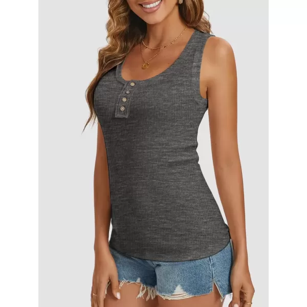 imageATHMILE Women Tank Tops Summer Casual Ribbed Sleeveless Basic Cami Top Slim Henley Button Down BlousesDarkgrey