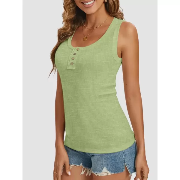 imageATHMILE Women Tank Tops Summer Casual Ribbed Sleeveless Basic Cami Top Slim Henley Button Down BlousesGrass