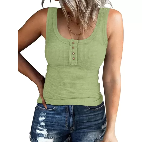 imageATHMILE Women Tank Tops Summer Casual Ribbed Sleeveless Basic Cami Top Slim Henley Button Down BlousesGrass