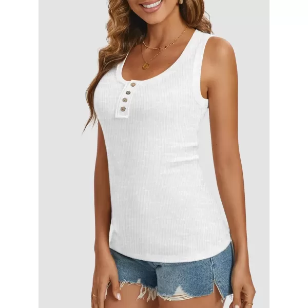 imageATHMILE Women Tank Tops Summer Casual Ribbed Sleeveless Basic Cami Top Slim Henley Button Down BlousesWhite