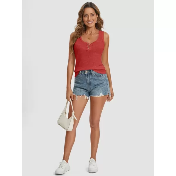 imageATHMILE Women Tank Tops Summer Casual Ribbed Sleeveless Basic Cami Top Slim Henley Button Down BlousesRed